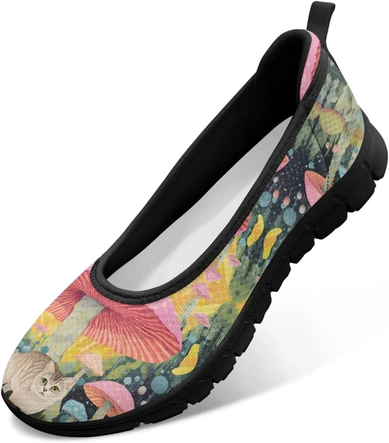 Womens Low Cut Shoes Casual Mesh Loafers Mushroom Tennis Sneakers Lightweight Slip On Fruit Print Breathable Shoe for Workout Walking