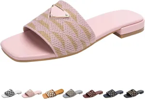 Womens Luxury Embroidered Slides Fashion Flat Summer Sandals