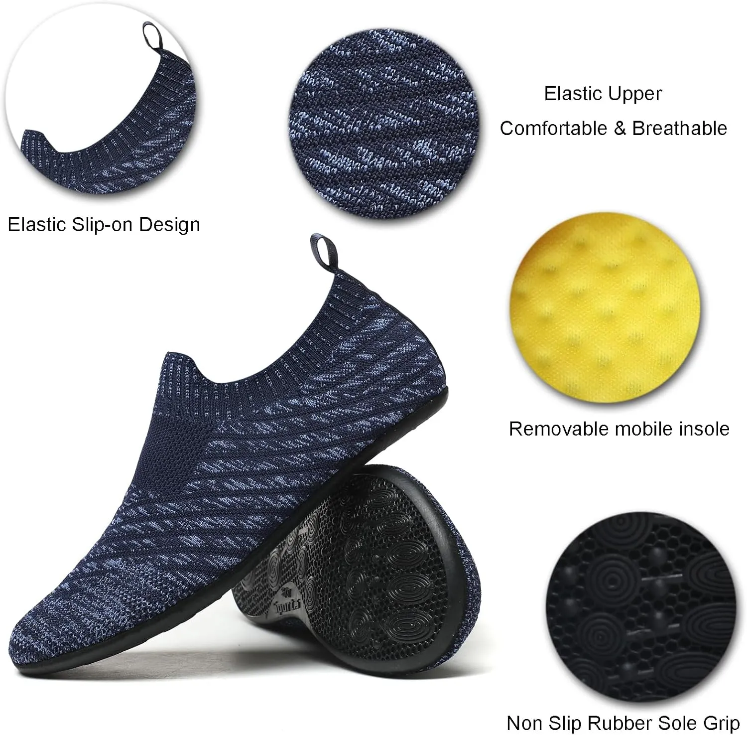 Womens Mens Slippers with Rubber Sole Ultra-Lightweight House Slipper Socks Around House Shoes Non Slip Indoor&Outdoor