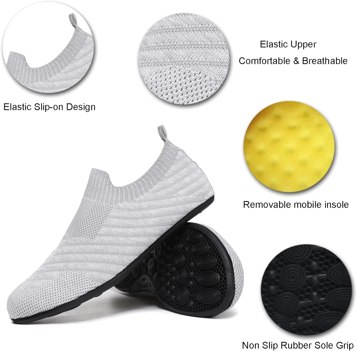 Womens Mens Slippers with Rubber Sole Ultra-Lightweight House Slipper Socks Around House Shoes Non Slip Indoor&Outdoor