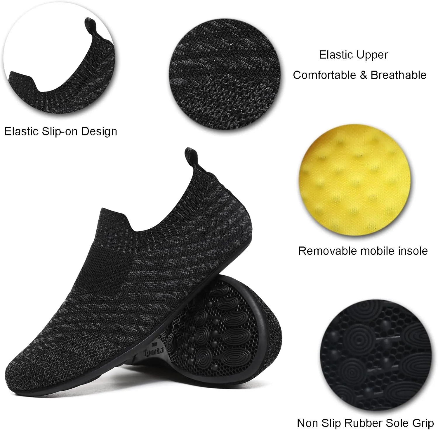 Womens Mens Slippers with Rubber Sole Ultra-Lightweight House Slipper Socks Around House Shoes Non Slip Indoor&Outdoor