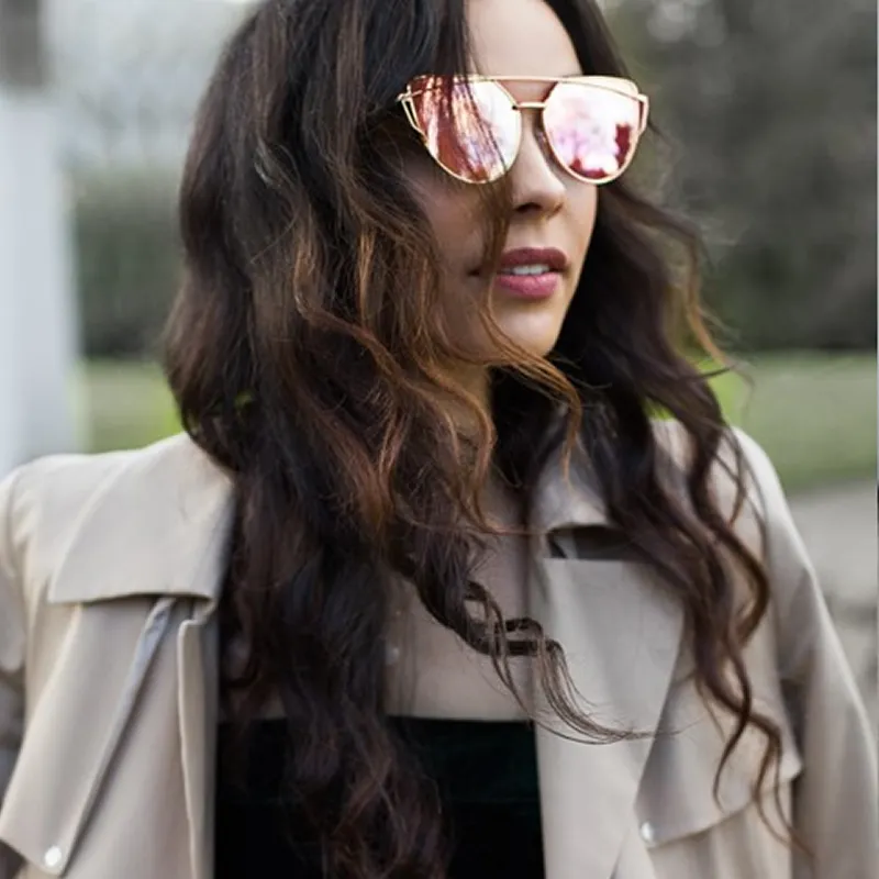 Women's Mid Size Metal Flat Lens Cat Eye Sunglasses C051