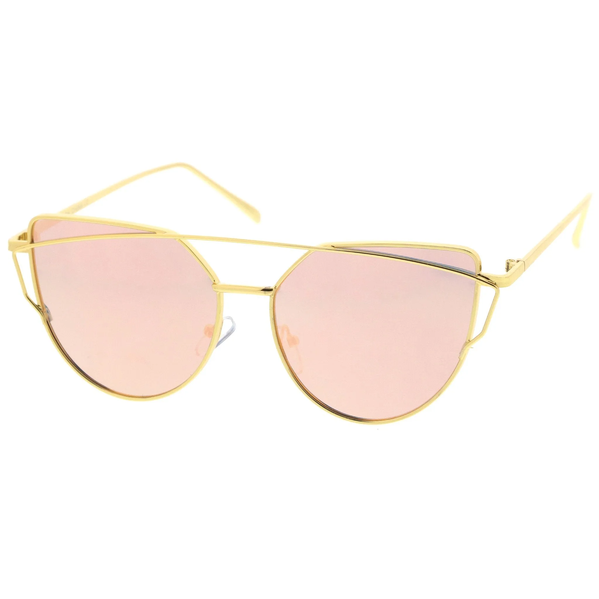 Women's Mid Size Metal Flat Lens Cat Eye Sunglasses C051