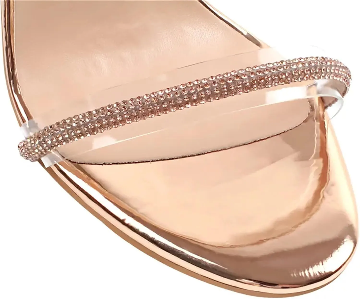 Women's Open Toe Rhinestone Sandals - Thin Strappy Heel Gold Peep Toe Mules