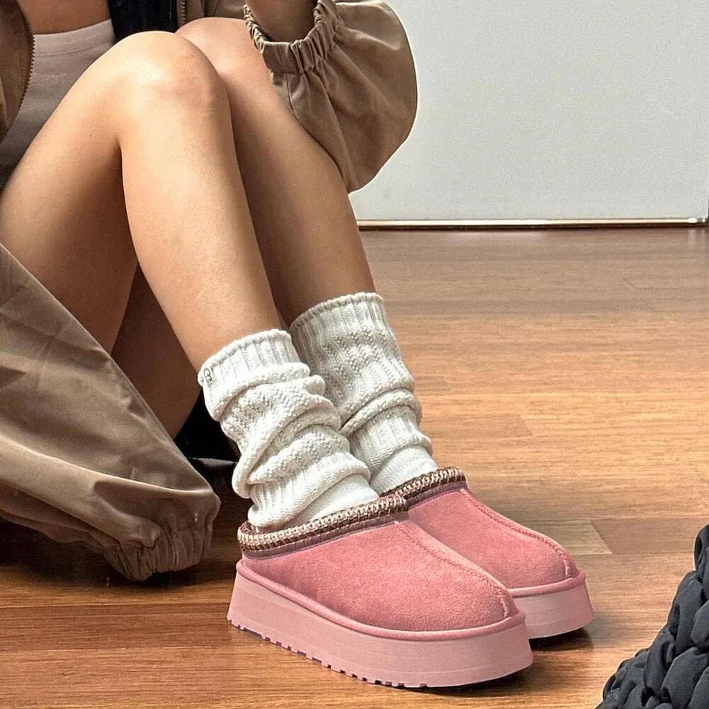 Women's Platform Mini Boots Slippers for Women Indoor Slippers Slip on Fur Fleece Lined Suede Short Ankle Boots