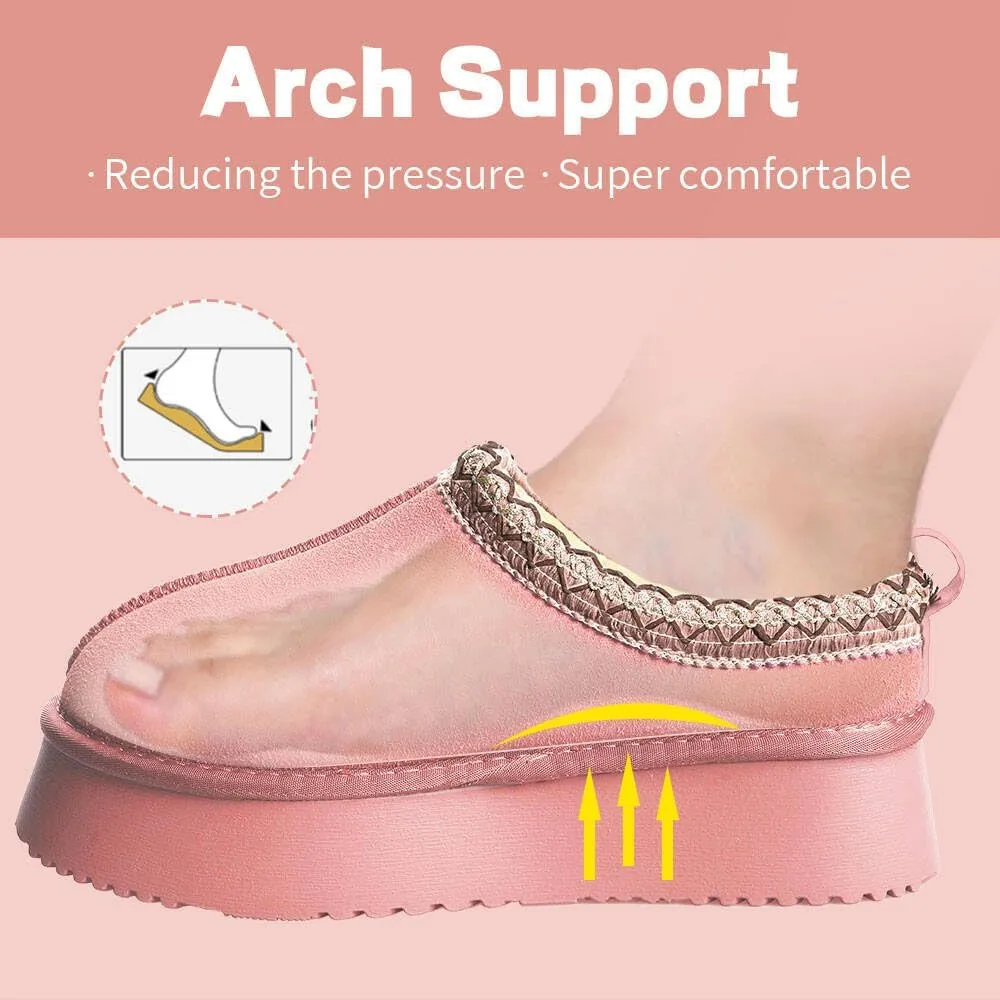 Women's Platform Mini Boots Slippers for Women Indoor Slippers Slip on Fur Fleece Lined Suede Short Ankle Boots