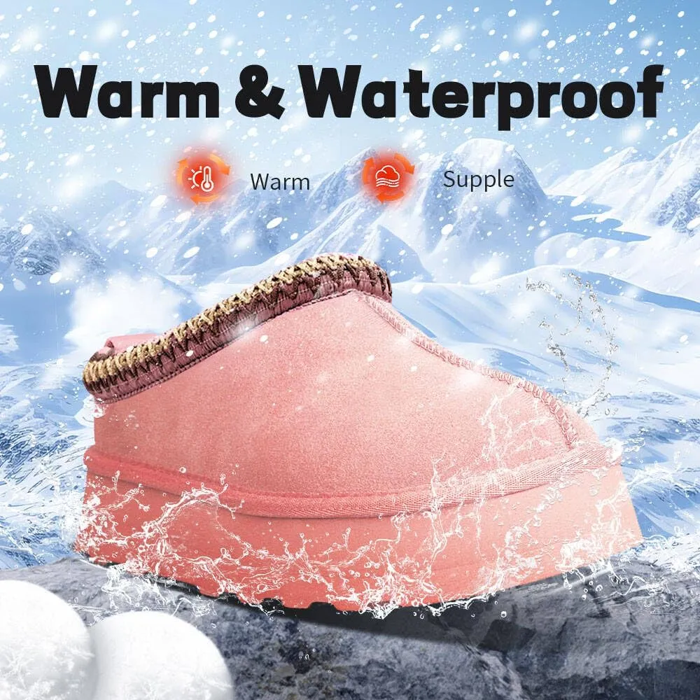 Women's Platform Mini Boots Slippers for Women Indoor Slippers Slip on Fur Fleece Lined Suede Short Ankle Boots