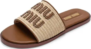 Womens Raffia Flat Sandals Summer Casual Beach Sandals Slip On Slipper Shoes