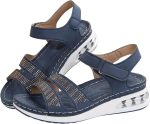 Women's Round Toe Flat Arch Support Wide Width Walking Running Back Ankle Strap Soft Cushion Low Platform Sandals