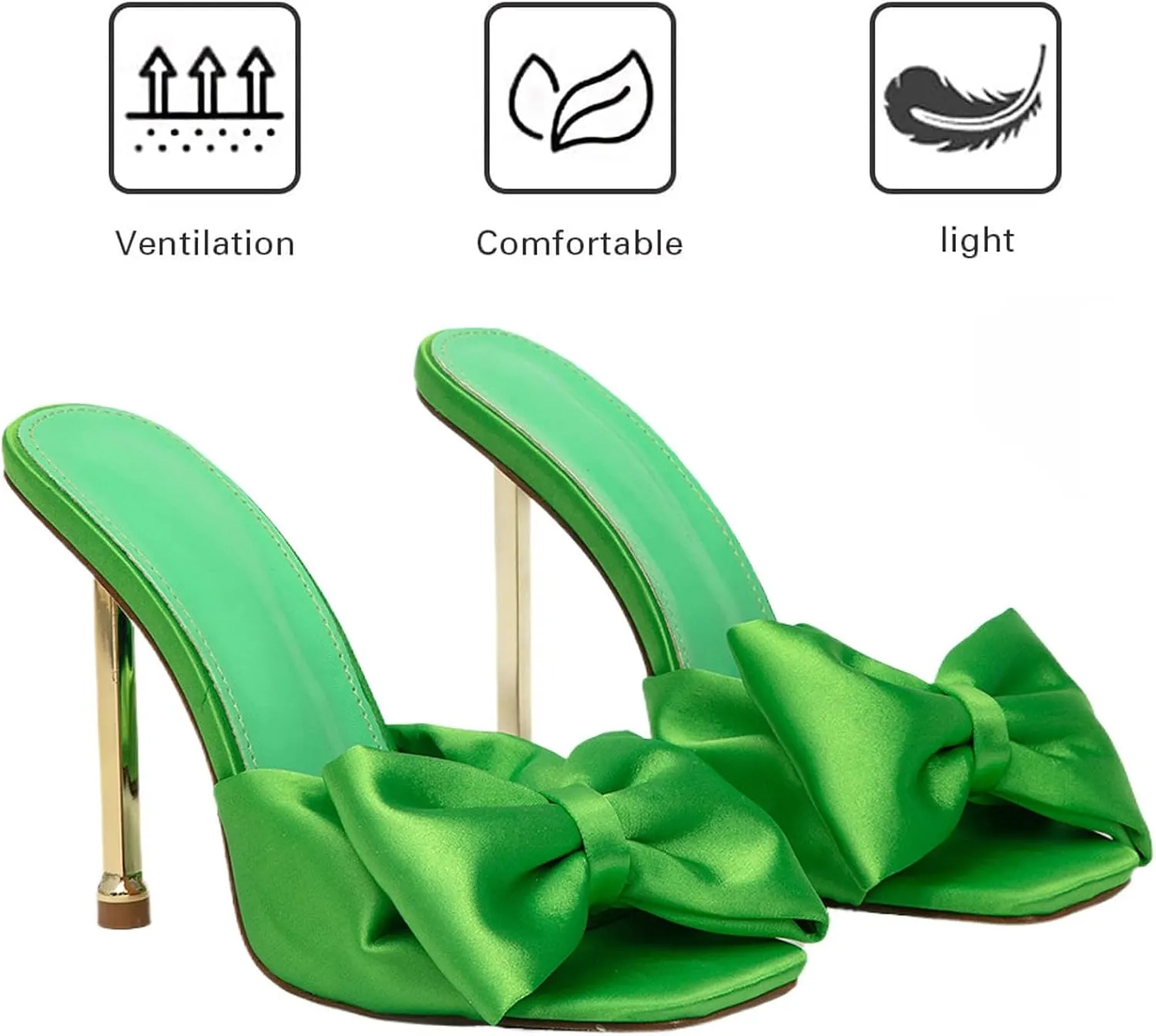 Women's Satin Bow-Knot Sexy Stiletto Dress Sandals Fashion Comfortable Square Open Toe Slip On Super High Heel Party Slides Sandals for Prom Wedding Date