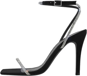 Women's Sequin Buckle Sandals - Crystal Ankle Strap Thin Heels