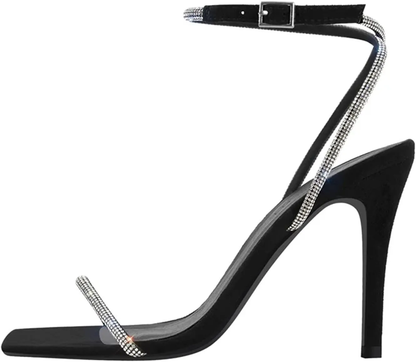 Women's Sequin Buckle Sandals - Crystal Ankle Strap Thin Heels