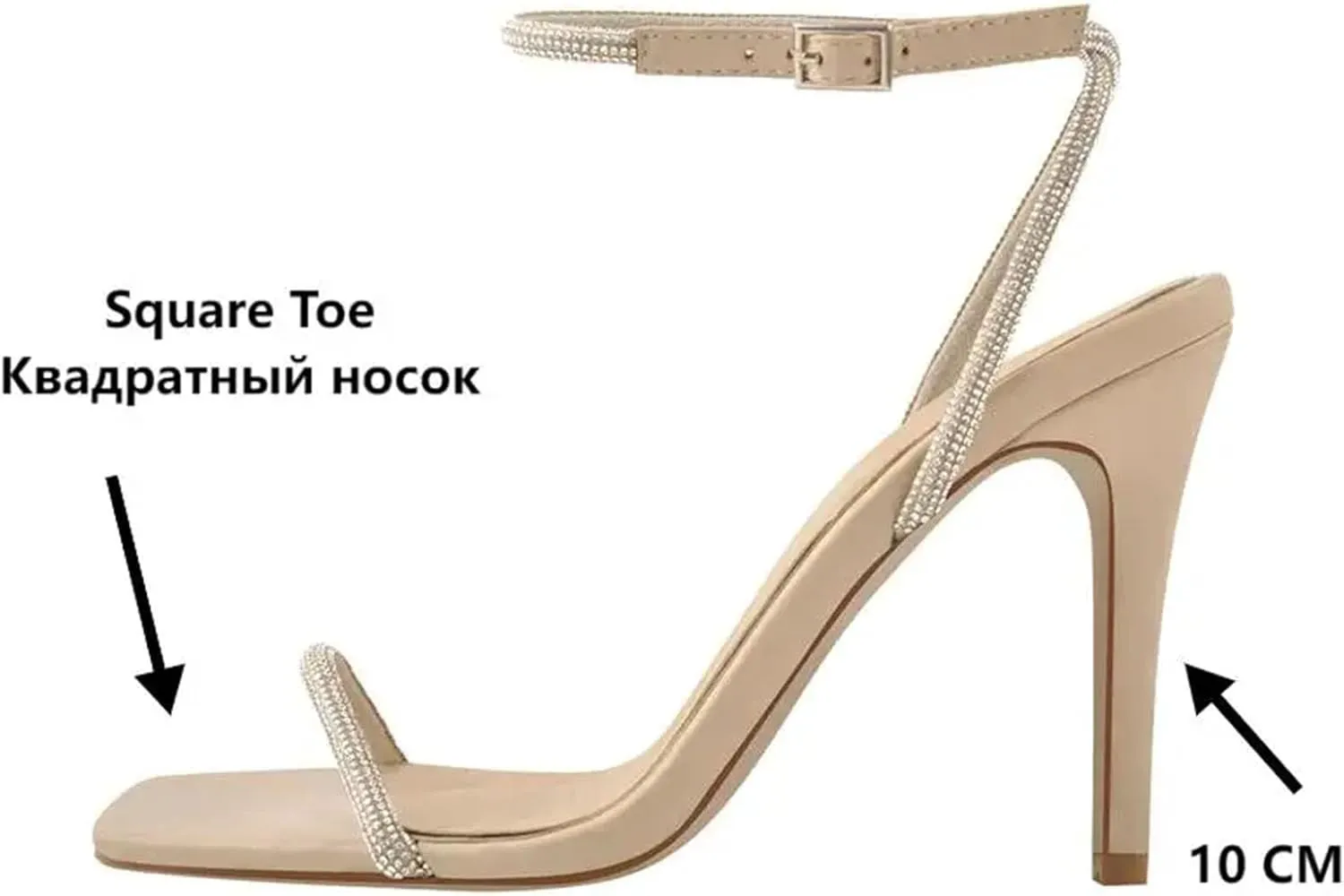 Women's Sequin Buckle Sandals - Crystal Ankle Strap Thin Heels