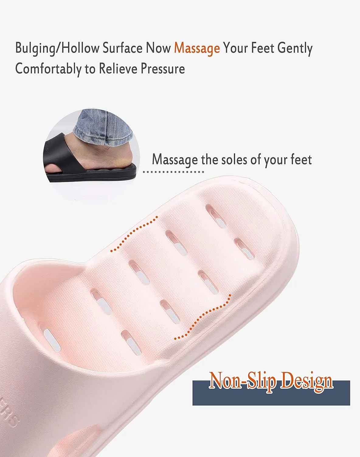 Women's Shower Slipper, Quick Drying Non-Slip Slippers, Bathroom House & Pool Sandals, In-Door Slipper for Gym, Soft Sole, Beige, Size S, M, L, XL