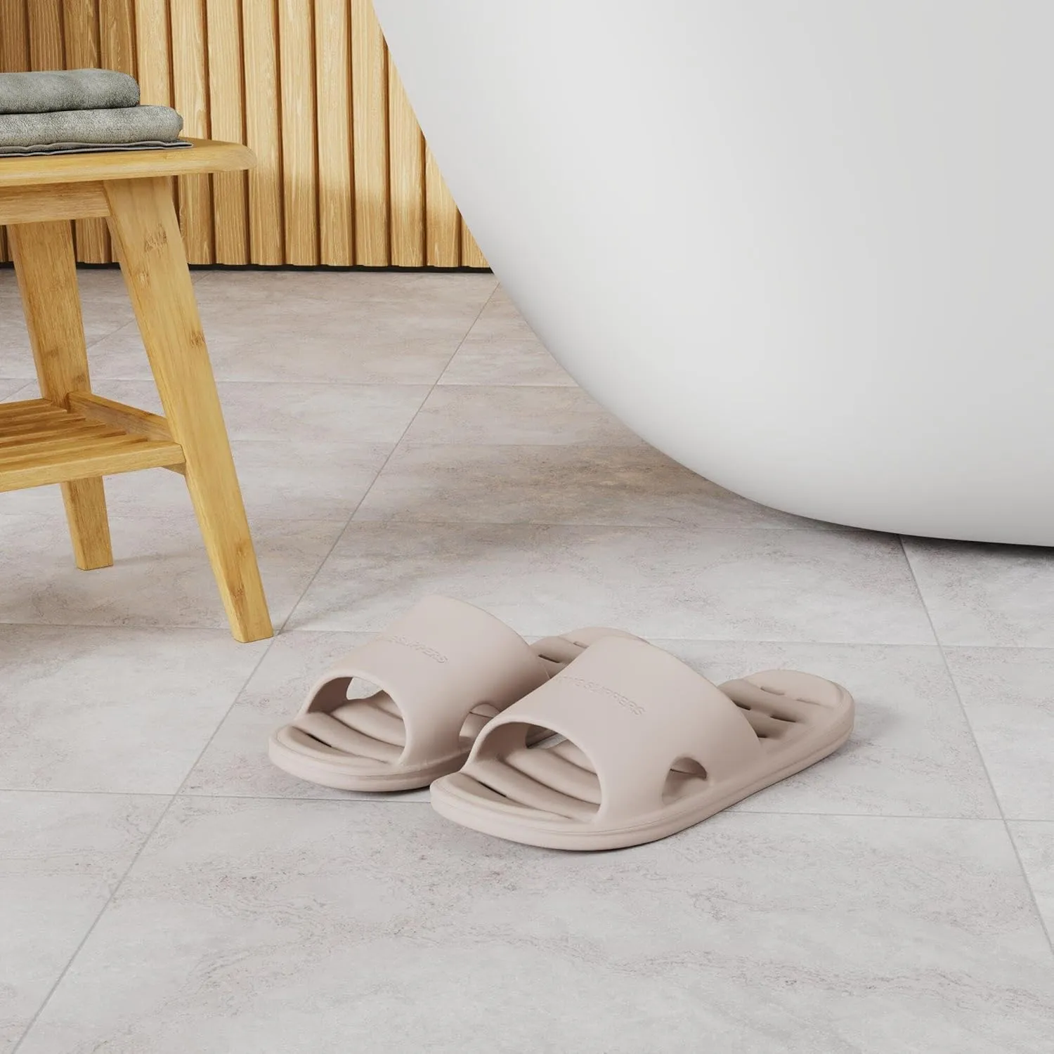 Women's Shower Slipper, Quick Drying Non-Slip Slippers, Bathroom House & Pool Sandals, In-Door Slipper for Gym, Soft Sole, Beige, Size S, M, L, XL