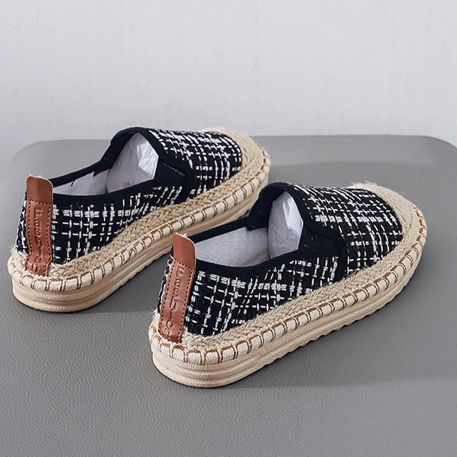Women's Slip on Fashion Linen Shoes, Chinese Traditional Soft Flat Heel Casual Footwear, Retro Sweet Breathable Flat Shoes,8.5,Black