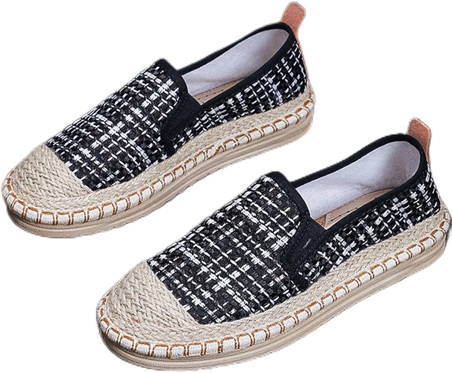Women's Slip on Fashion Linen Shoes, Chinese Traditional Soft Flat Heel Casual Footwear, Retro Sweet Breathable Flat Shoes,8.5,Black