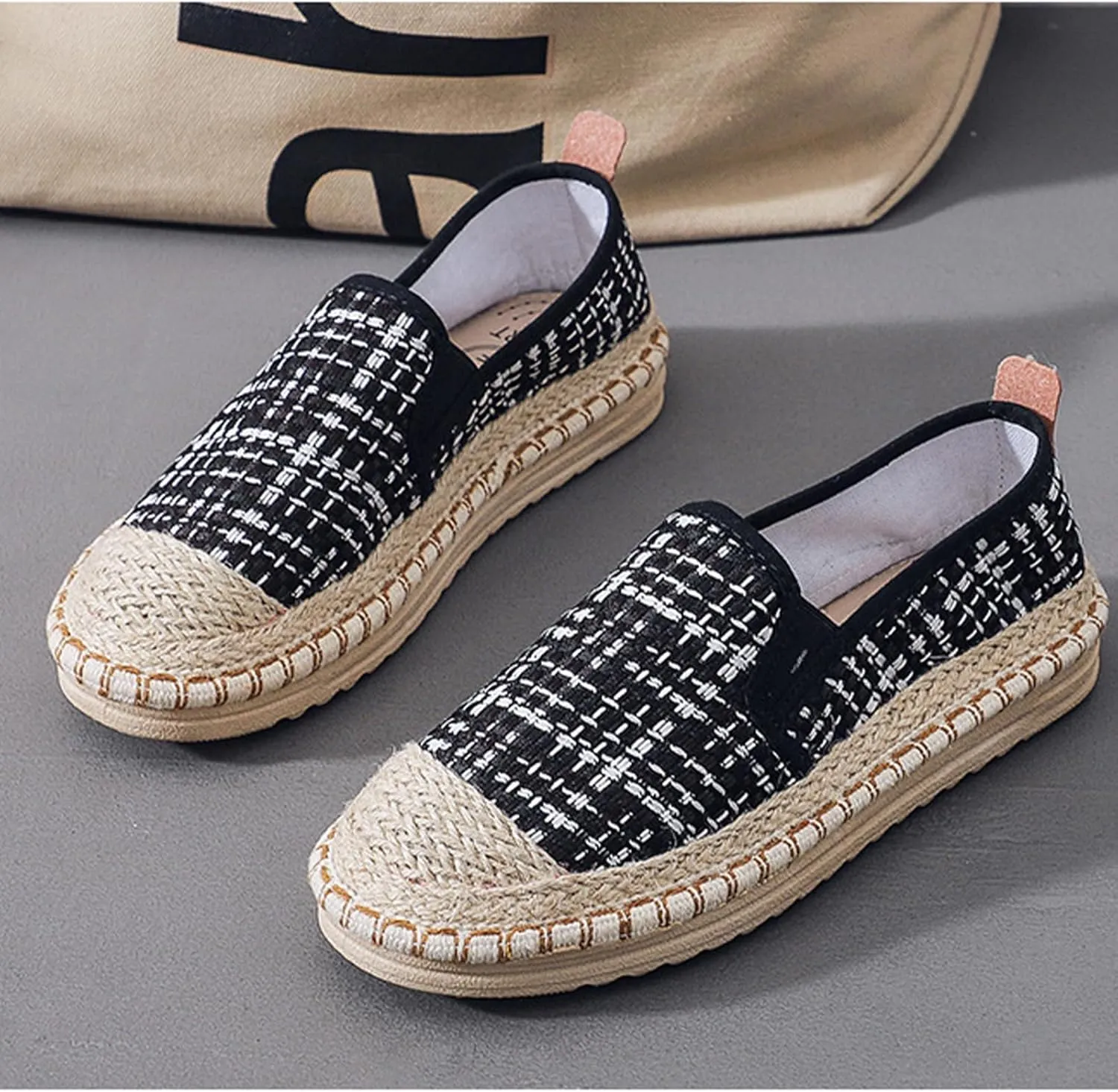 Women's Slip on Fashion Linen Shoes, Chinese Traditional Soft Flat Heel Casual Footwear, Retro Sweet Breathable Flat Shoes,8.5,Black