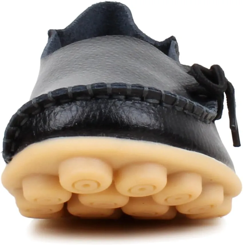 Women's Soft Cowhide Leather Loafer Flat Shoes Slip-Ons