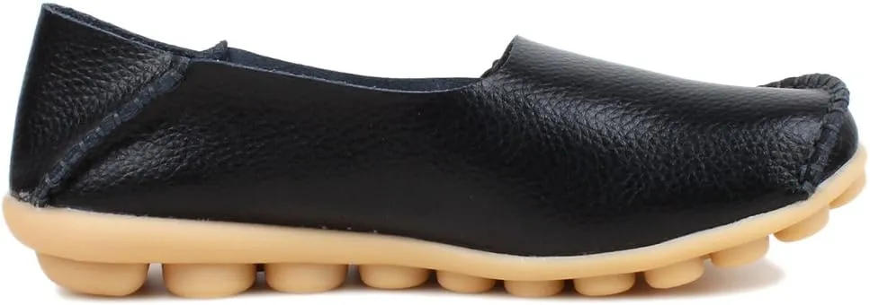 Women's Soft Cowhide Leather Loafer Flat Shoes Slip-Ons