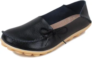 Women's Soft Cowhide Leather Loafer Flat Shoes Slip-Ons