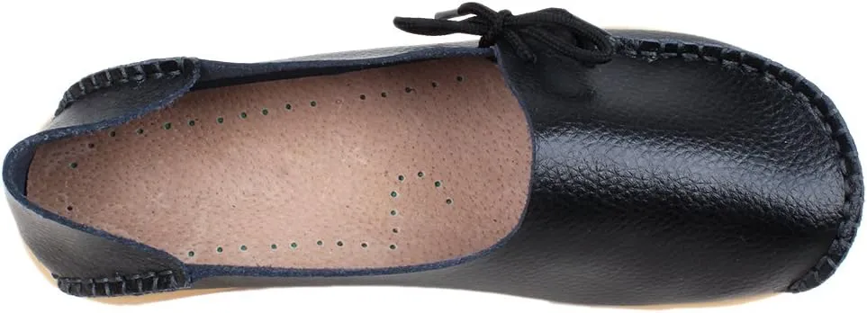 Women's Soft Cowhide Leather Loafer Flat Shoes Slip-Ons