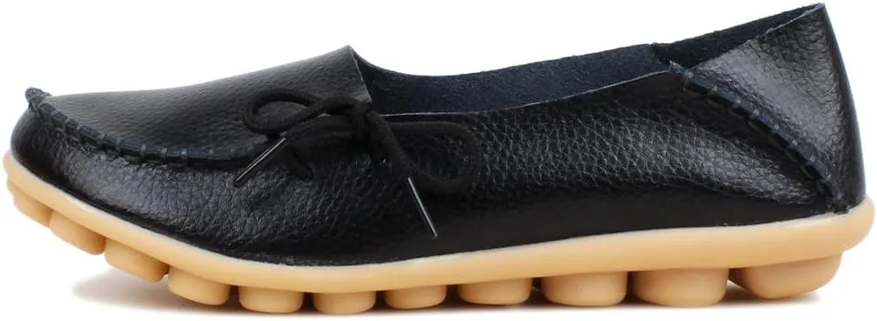 Women's Soft Cowhide Leather Loafer Flat Shoes Slip-Ons