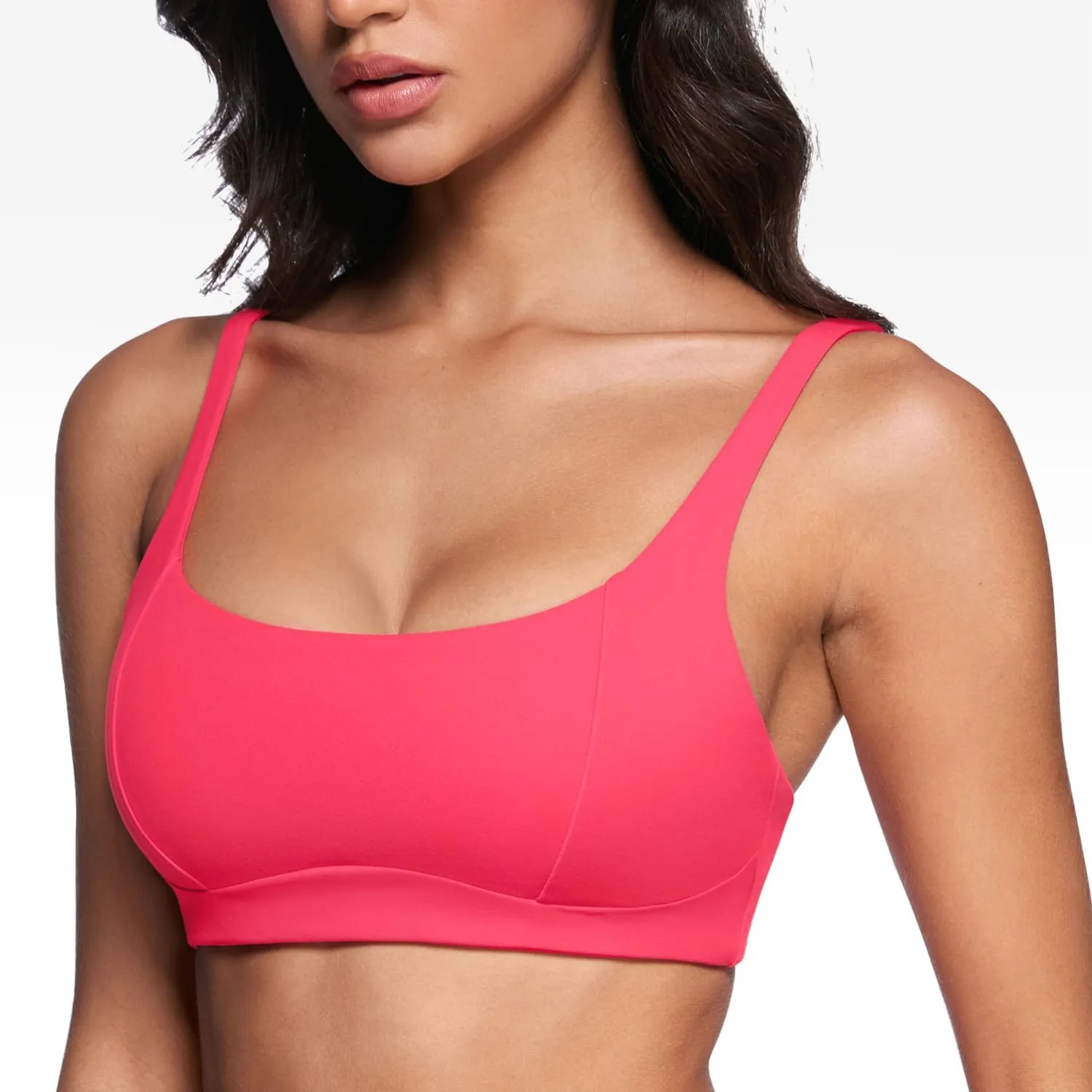 Women's Square Scoop Neck Sports Bra Thin Strap Padded Low Impact Yoga Bandeau Bra Wireless Workout Crop Top