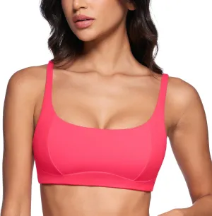 Women's Square Scoop Neck Sports Bra Thin Strap Padded Low Impact Yoga Bandeau Bra Wireless Workout Crop Top