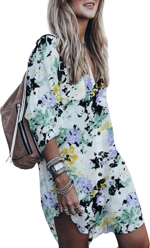 Women’s Swimsuit Cover up,Silky Button Down Shirt Midi Dress Kimono,Summer Bathing Suit Beach Coverups for Women (CP-Aline)