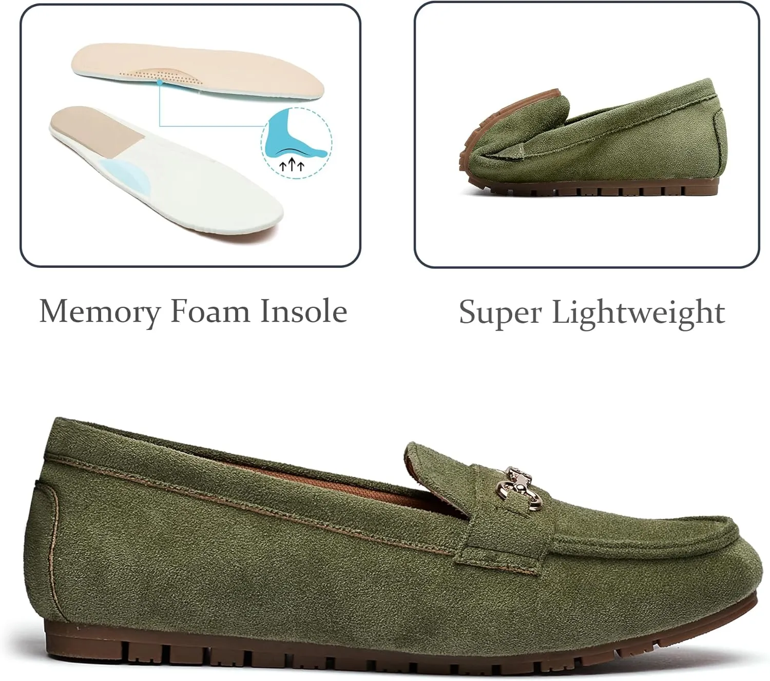 Women's Wide Loafers Casual Slip on Flat Shoes Women's Comfort Penny Loafers with Arch Support Women Dressy Moccasins