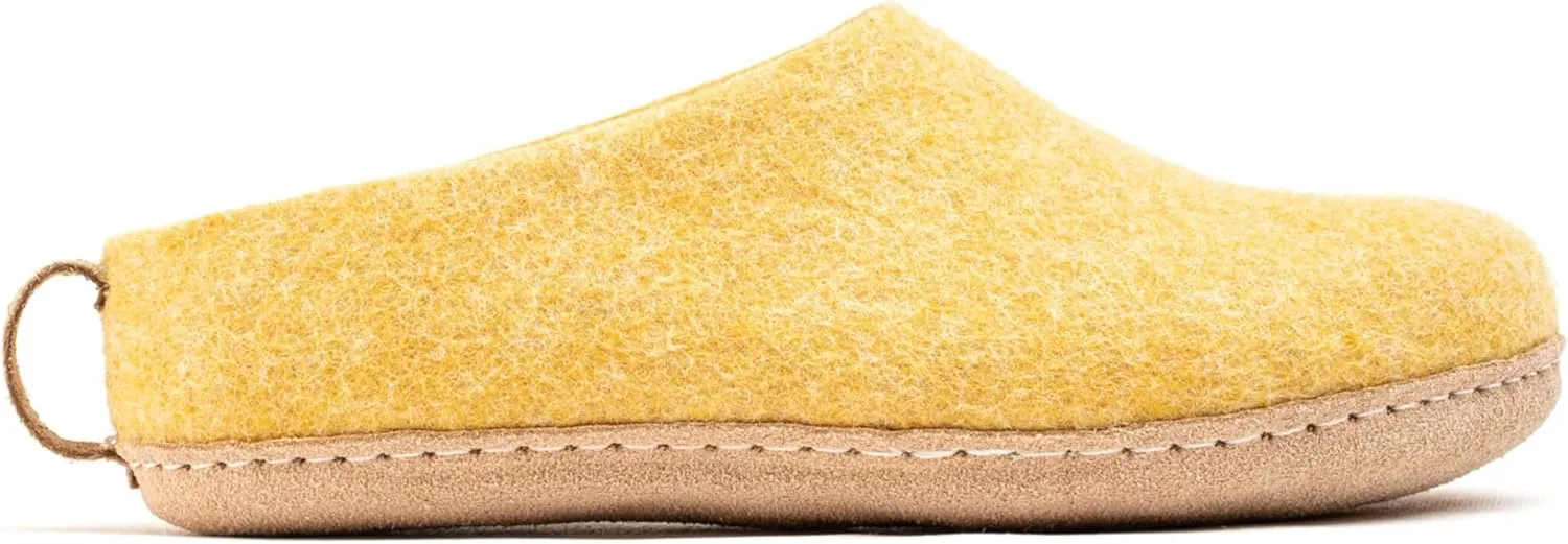 Woolly's Indoor Open Heel Slippers With Leather Sole (Mustard Yellow) - 42 | Premium New Zeland Wool | Handcrafted with Italian Design | Soft, Breathable & Ordor Free