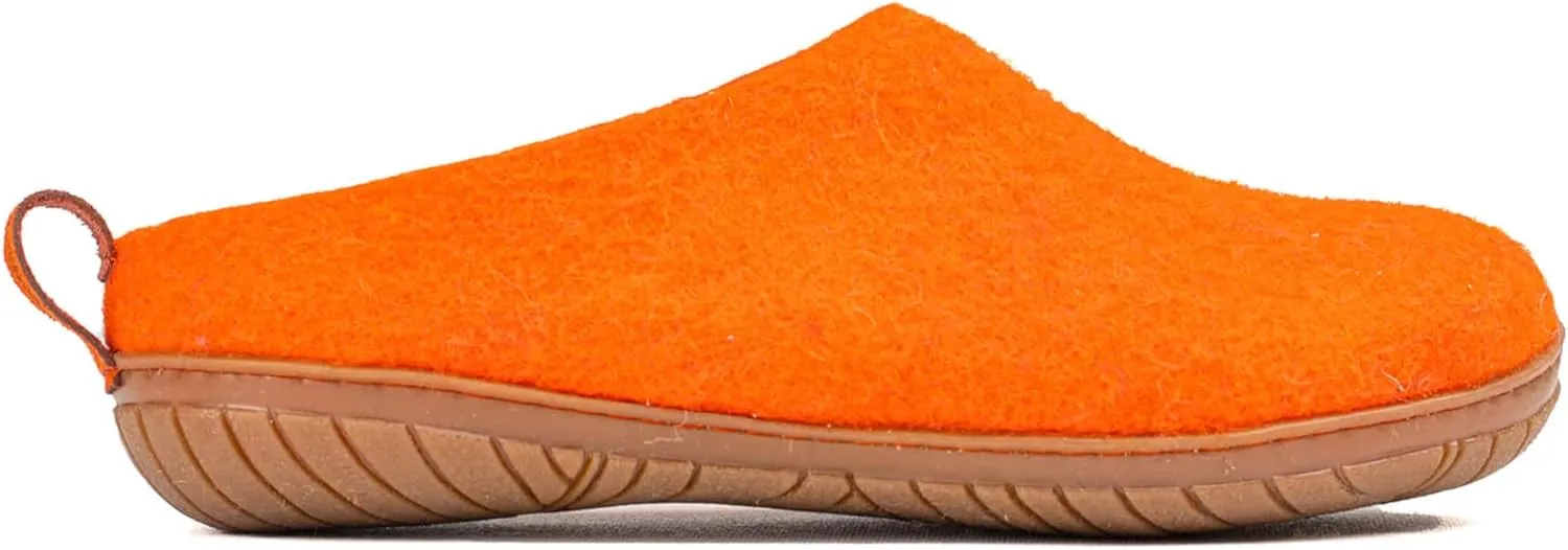 Woolly's Outdoor Open Heel Slippers With Rubber Sole (Orange) - 36 (Standard) | Premium New Zeland Wool | Handcrafted with Italian Design | Soft, Breathable & Ordor Free