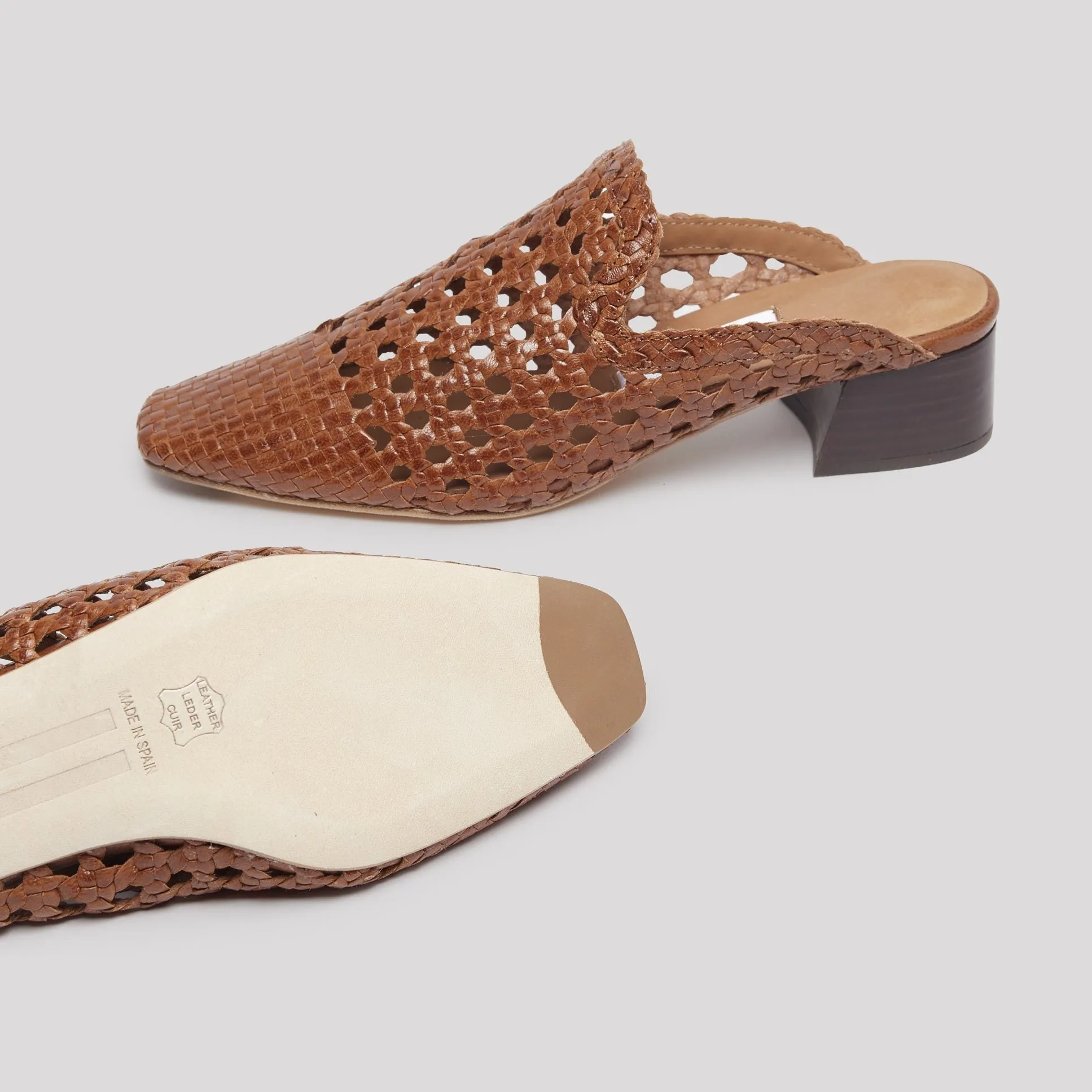 Woven Ready-made Leather Ida Mules Multi-functional Brunette