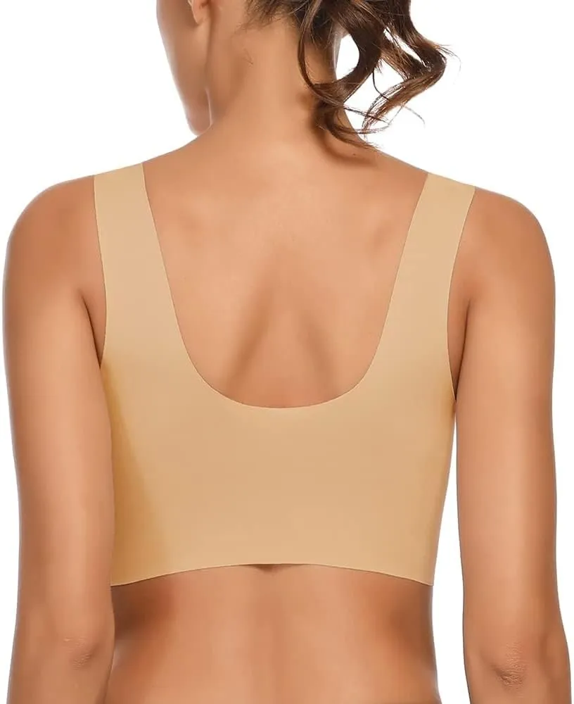 WOWENY Seamless Wirefree Bras for Women Comfy Mesh Soft Padded Back Smoothing Bra