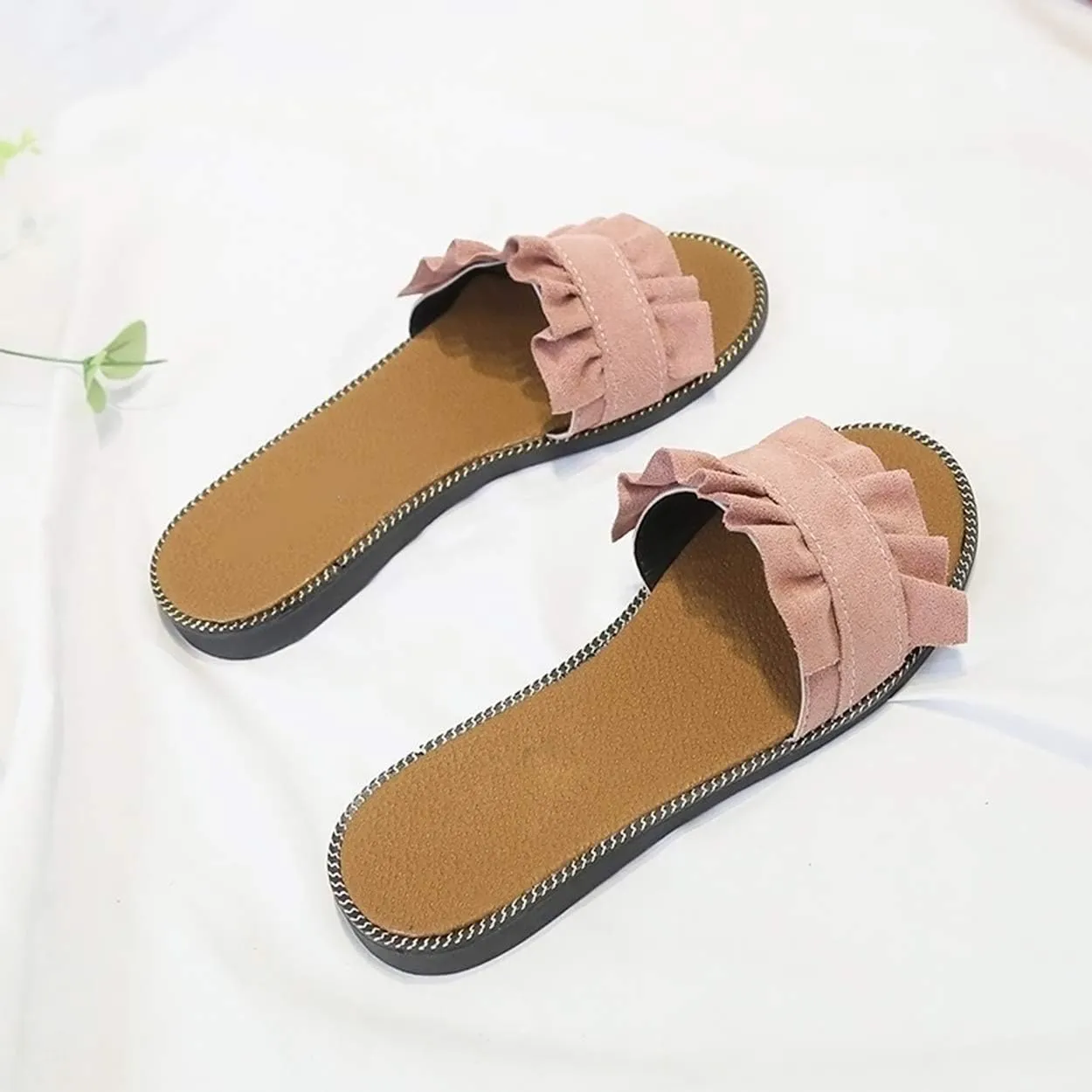 xsby Womens Soft Open Toe Slip on Flat Slide Sandals