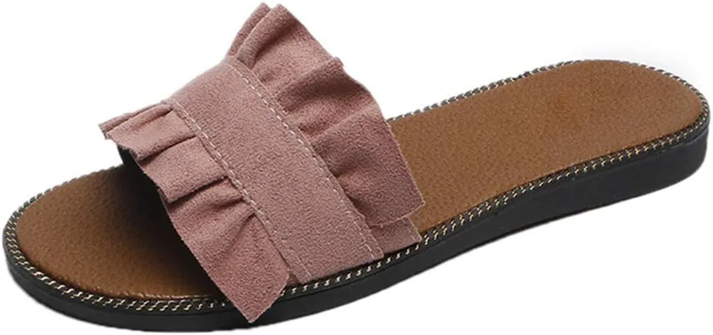 xsby Womens Soft Open Toe Slip on Flat Slide Sandals