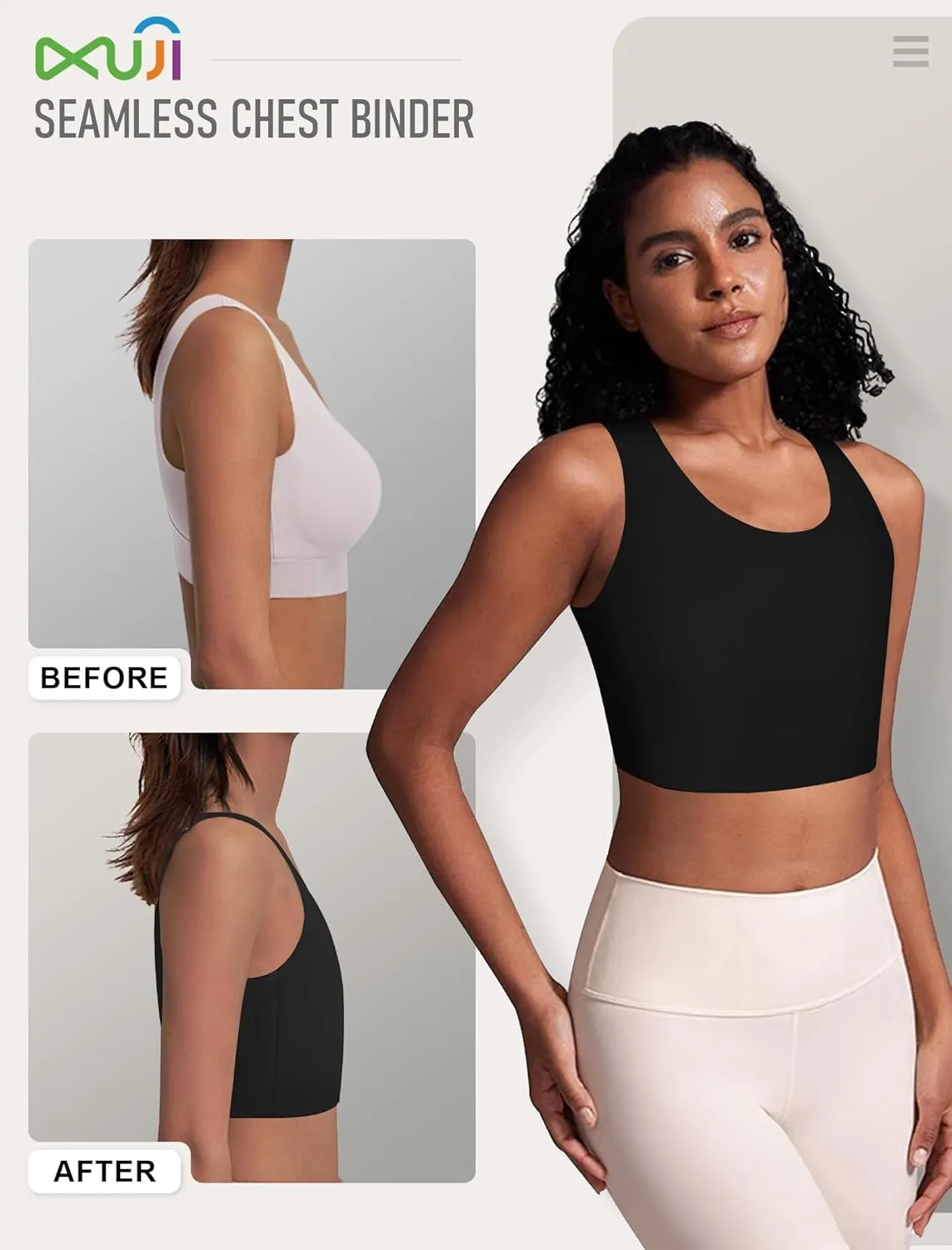 XUJI Seamless Chest Binder Women FTM Transgender Wireless Binder Sport Compression Bra Pullover Tank Top