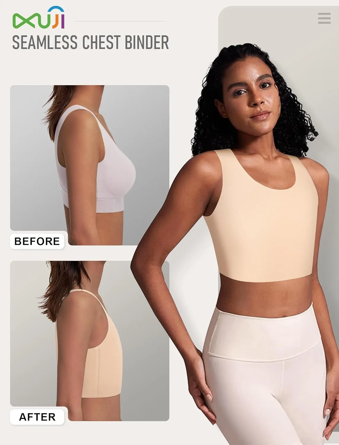 XUJI Seamless Chest Binder Women FTM Transgender Wireless Binder Sport Compression Bra Pullover Tank Top