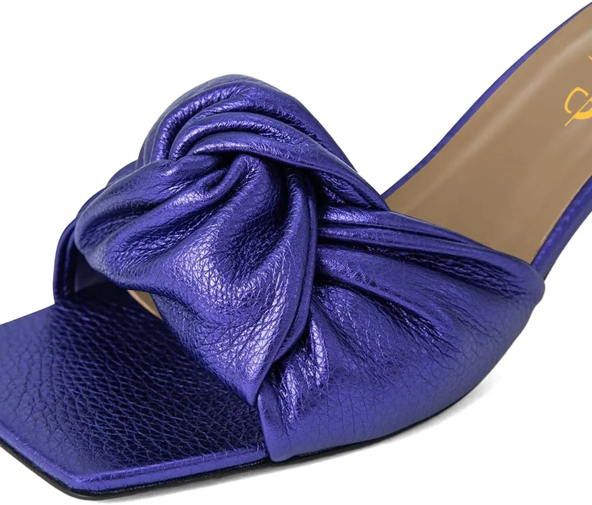 XYD Women's Square Open Toe Kitten Heel Slides Sandals Mid Heels Mules Slip On Fashion Knot Dress Party Summer Shoes