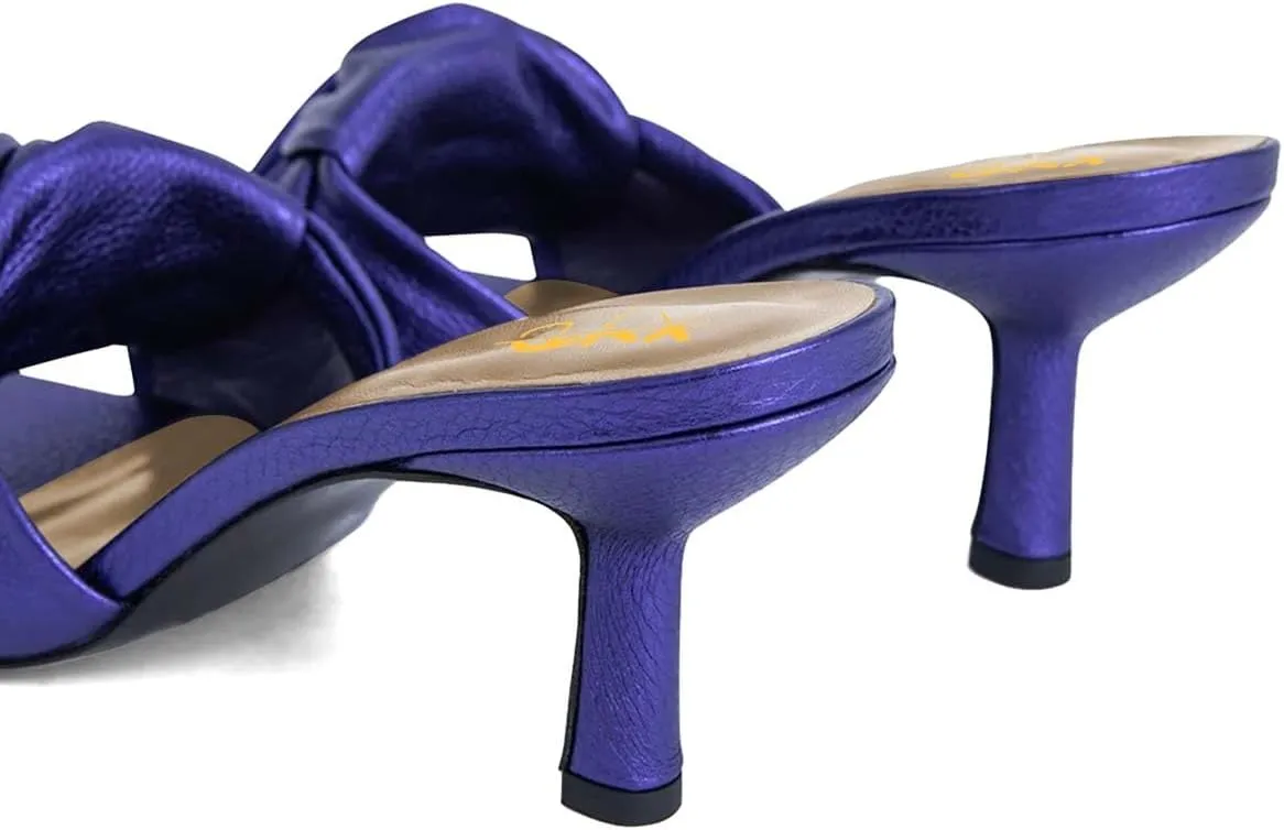 XYD Women's Square Open Toe Kitten Heel Slides Sandals Mid Heels Mules Slip On Fashion Knot Dress Party Summer Shoes