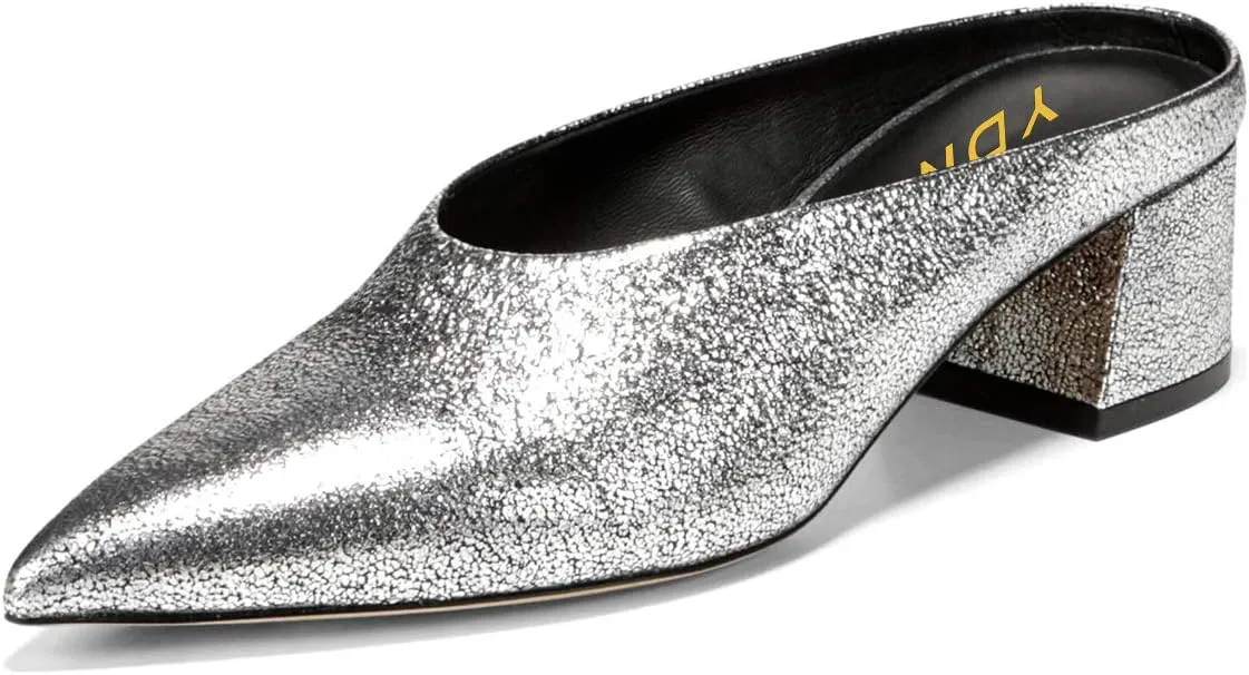 YDN Women Retro Pointed Toe Mules Pumps Block Mid Heel Slip On Slide Sandal Comfort Clog Shoes