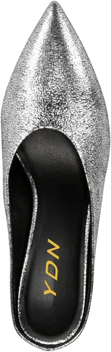 YDN Women Retro Pointed Toe Mules Pumps Block Mid Heel Slip On Slide Sandal Comfort Clog Shoes