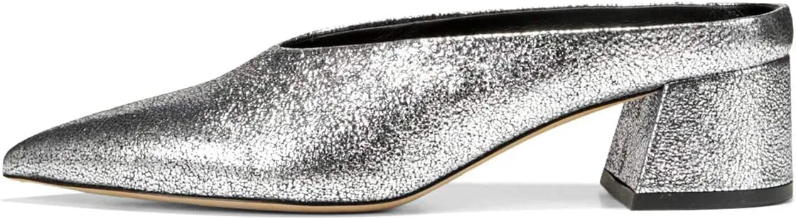 YDN Women Retro Pointed Toe Mules Pumps Block Mid Heel Slip On Slide Sandal Comfort Clog Shoes