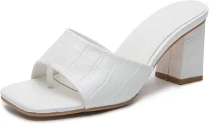 YooPrettyz Womens Slide Shoes Chunky Block Heels Thong Strap Summer Slip Ons Crocodile Retro Square Toe Mule Sandals