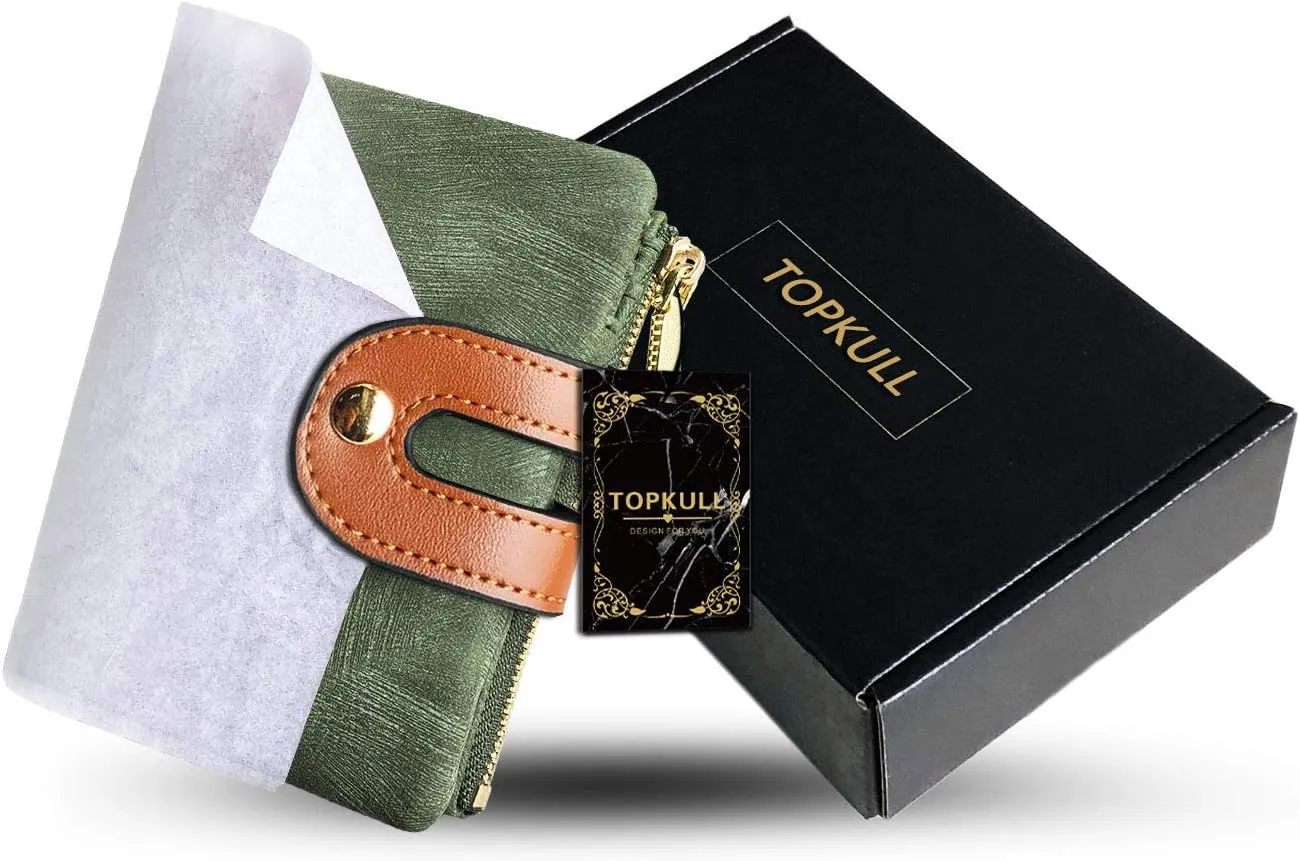 YOTOO TOPKULL Womens Wallets Bifold Leather Small Wallets for Women Mini Rfid Thin Billfolds Ladies Wallets Slim Compact with Zipper Coin Pocket (green)