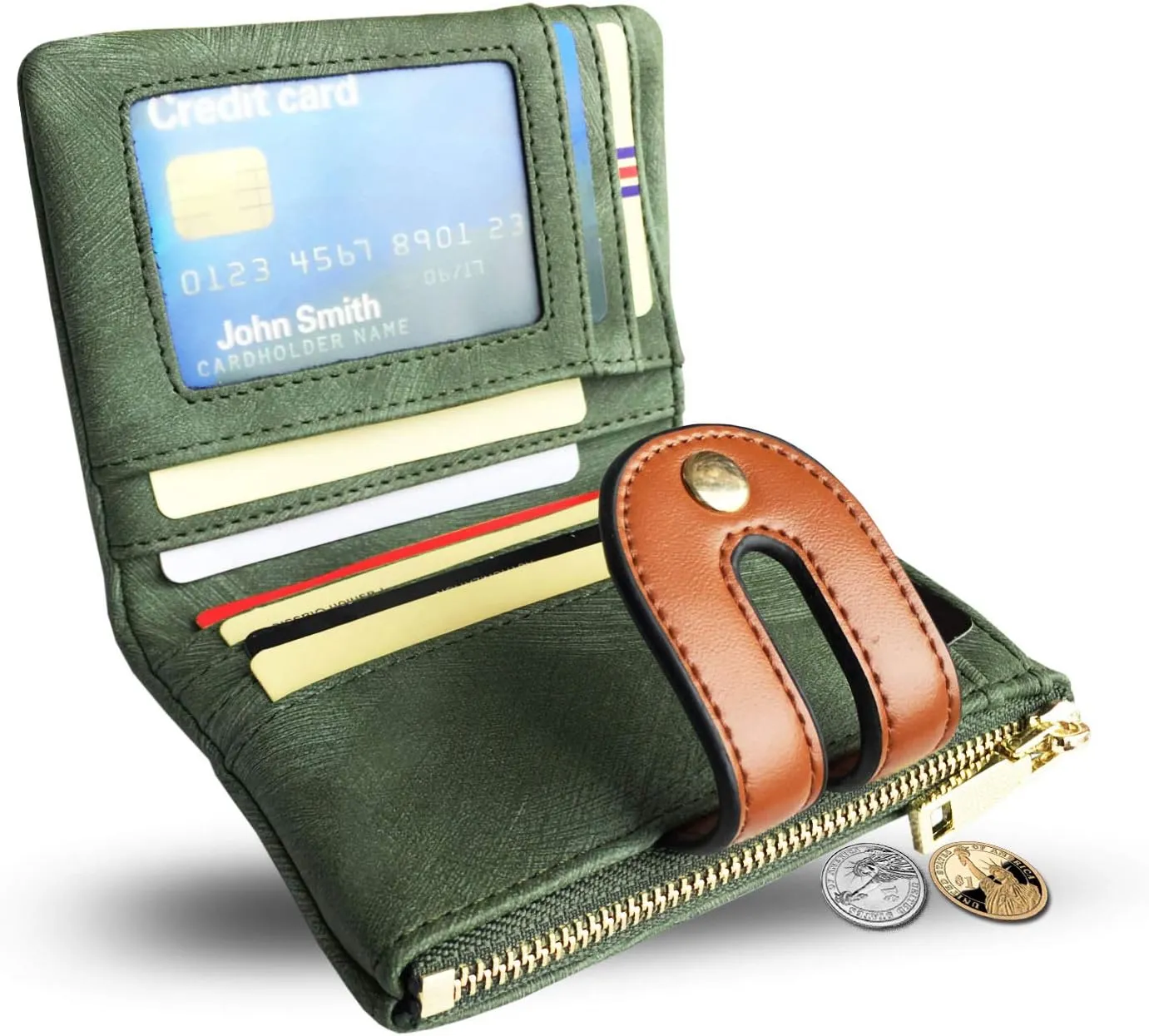 YOTOO TOPKULL Womens Wallets Bifold Leather Small Wallets for Women Mini Rfid Thin Billfolds Ladies Wallets Slim Compact with Zipper Coin Pocket (green)