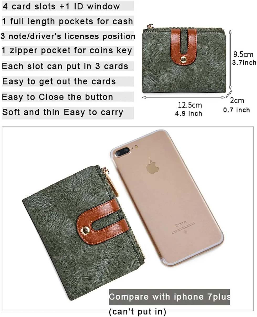 YOTOO TOPKULL Womens Wallets Bifold Leather Small Wallets for Women Mini Rfid Thin Billfolds Ladies Wallets Slim Compact with Zipper Coin Pocket (green)