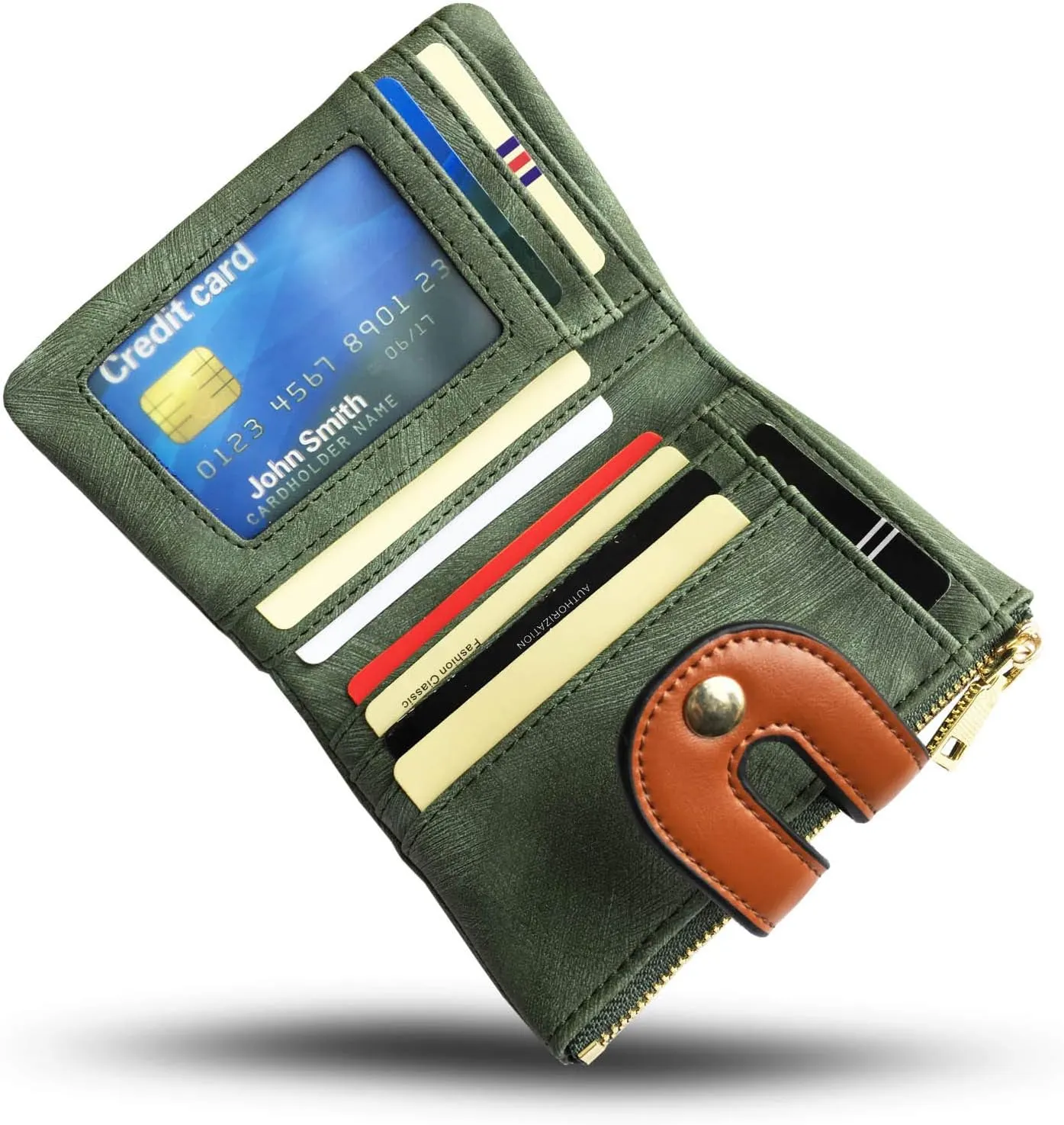 YOTOO TOPKULL Womens Wallets Bifold Leather Small Wallets for Women Mini Rfid Thin Billfolds Ladies Wallets Slim Compact with Zipper Coin Pocket (green)