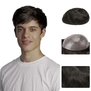 Zakya Hair System for Men Thin Skin with Gauze Durable Men's Hair System Real Human Hair Men's Hairpieces 8x10 Inches Base Replacement System for Men Dark Brown 4#